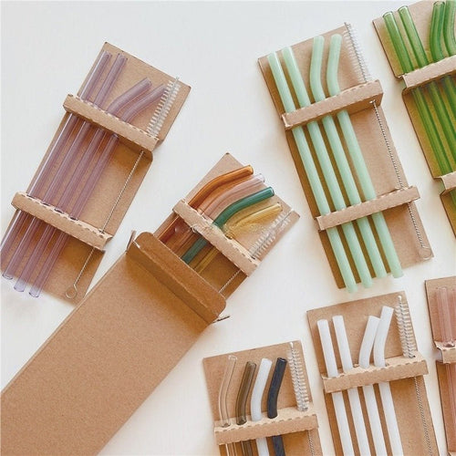 5PC Colorful Glass Reusable Straws
